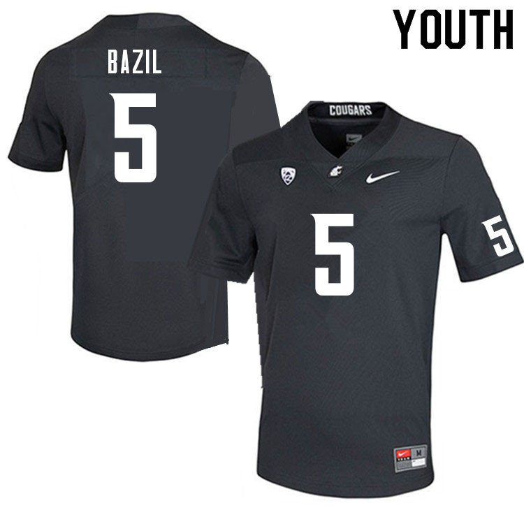 Youth #5 Jouvensly Bazil Washington State Cougars College Football Jerseys Sale-Charcoal - Click Image to Close